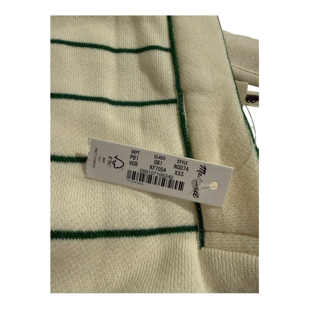 Madewell Green Stripe Crop Polo Sweatshirt Betterterry Fleece Varsity NWT XXS